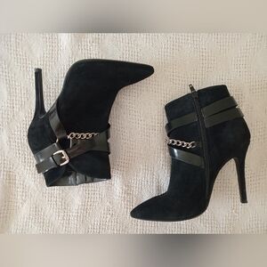 Le Chateau Black Stiletto Boots with Chain Accent